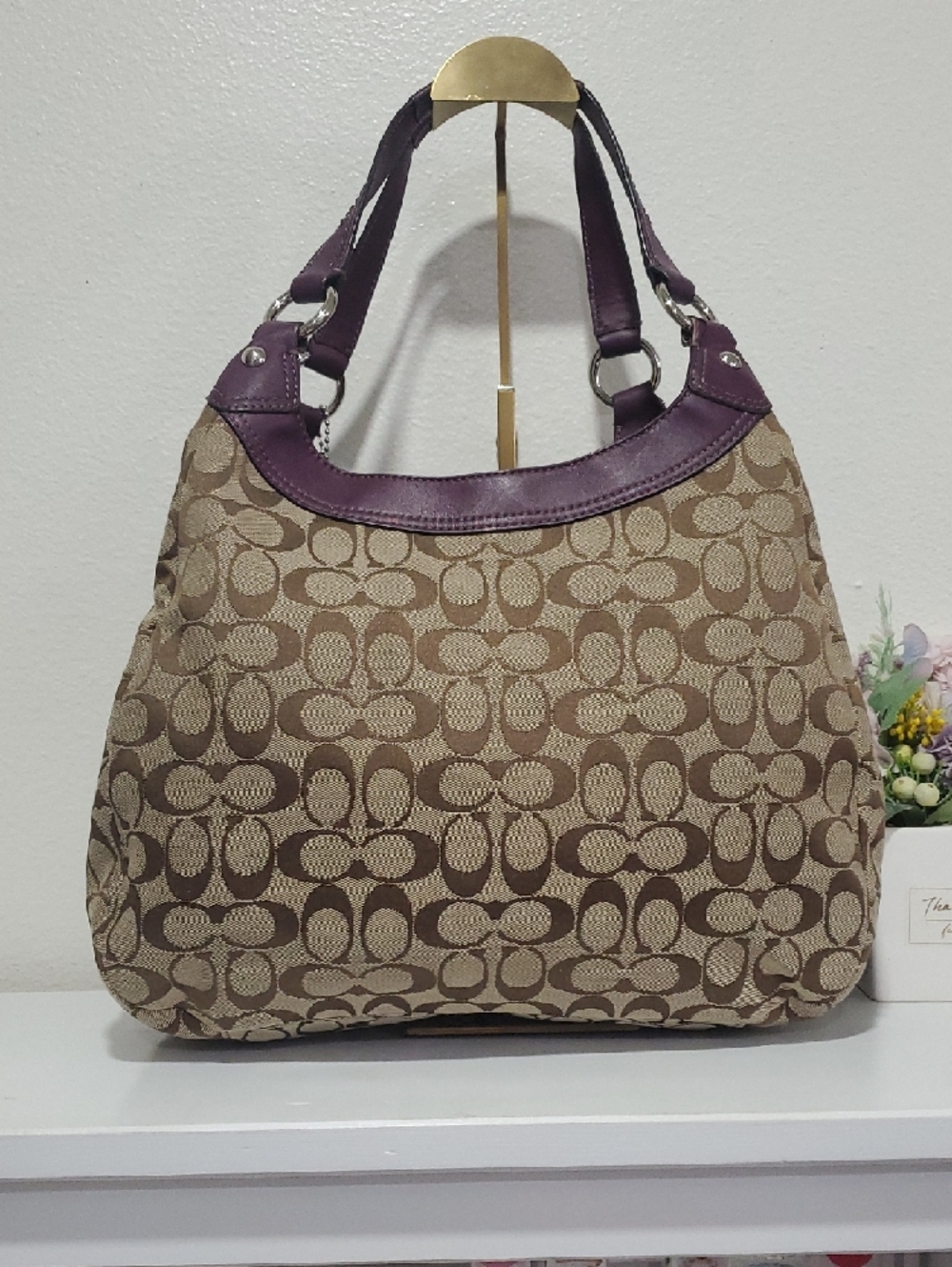 Coach Soho Lynn Signature Hobo Shoulder Bag/Purple Leather Trim💜🤎 - Picture 8 of 16